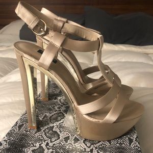 Baker Reflection Gold Nude Satin Platform Heels 9